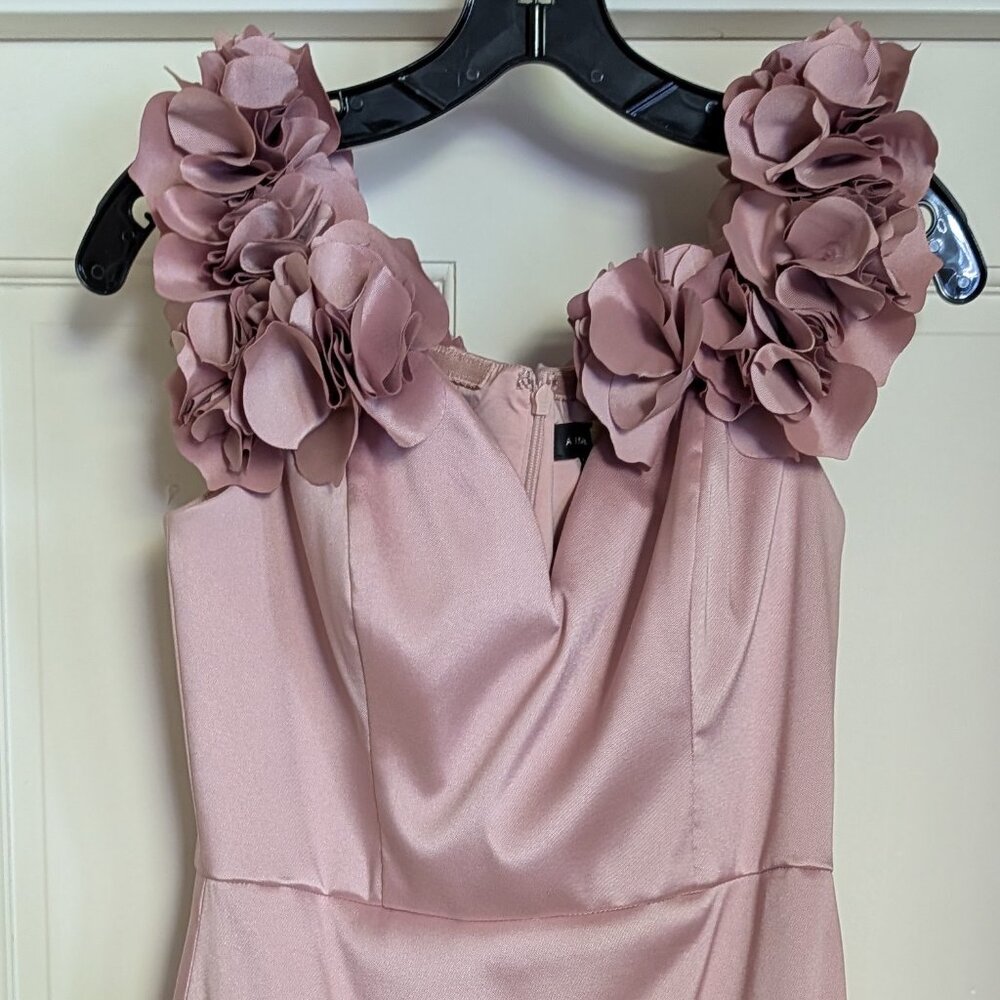 NWOT Aidan Mattox Floral Appliqué Off Shoulder Sheath Dress Sz US8 Mauve Pink